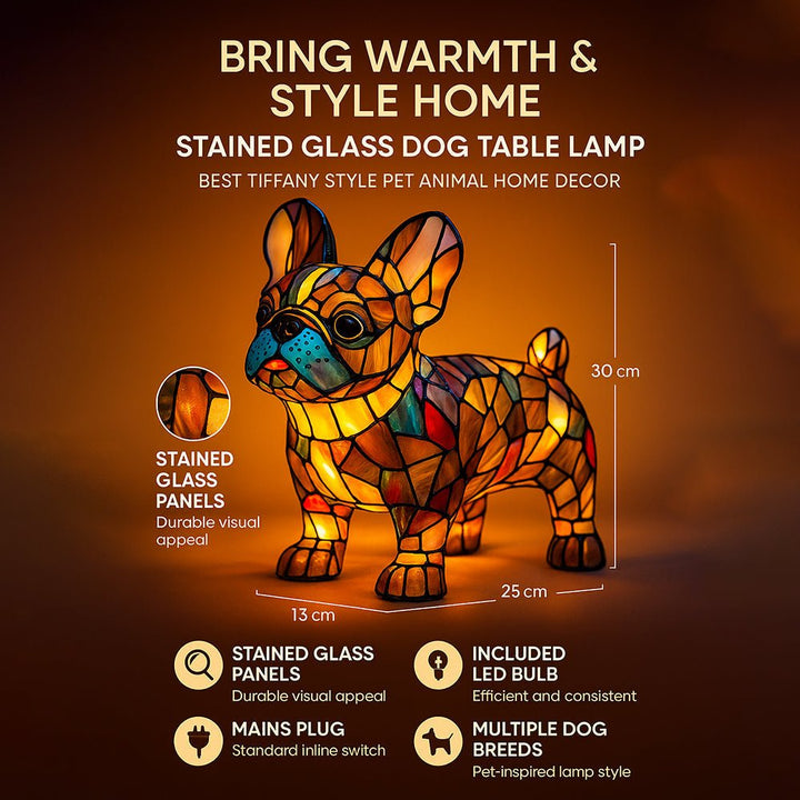 Stained Glass Dog Table Lamp Resin Base | Mosaic LED Night Light with Button Switch | USB-Powered Decor for Bedroom, Desk or Shelf 3