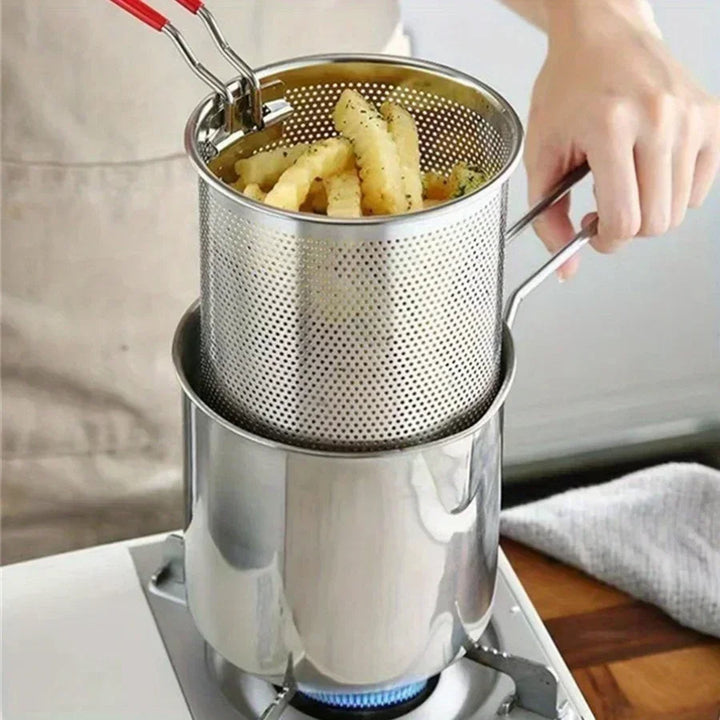 Stainless Steel Deep Fryer Pot Strainer Basket Induction