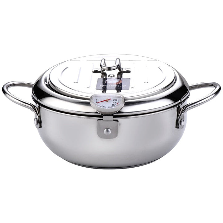 Stainless Steel Deep Frying Pot | Tempura Fryer Pan with Thermometer &amp; Lid
