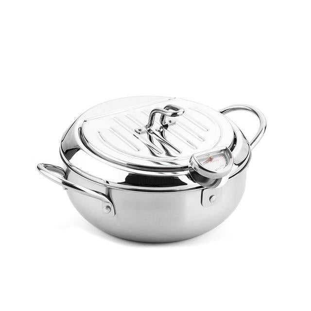 Stainless Steel Deep Frying Pot | Tempura Fryer Pan with Thermometer &amp; Lid