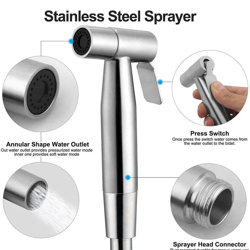 Stainless Steel Handheld Bidet Sprayer | Self-Cleaning Nozzle | Adjustable Pressure | No-Drill Installation
