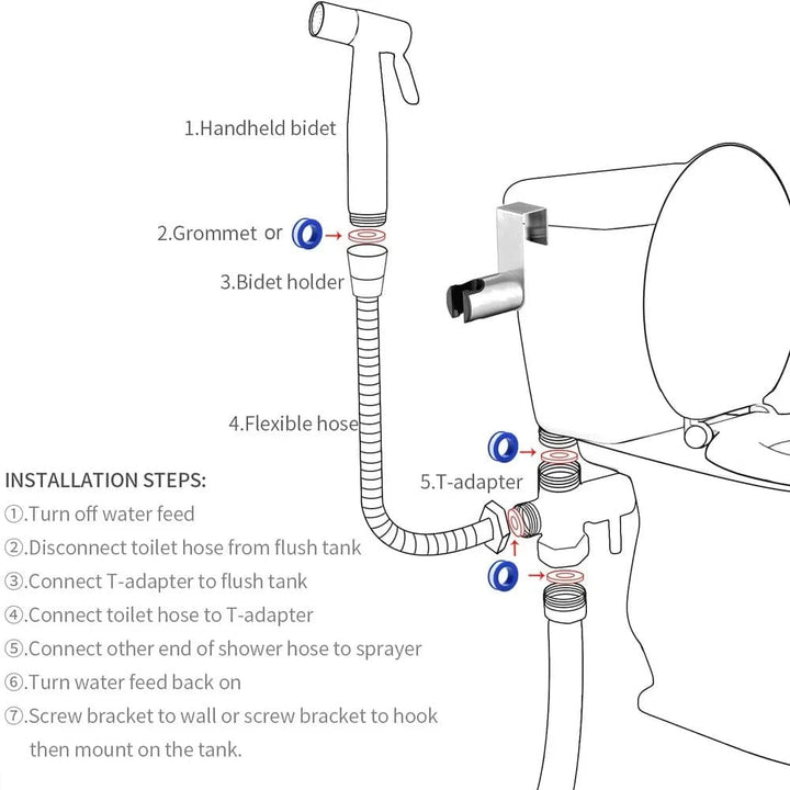 Stainless Steel Handheld Bidet Sprayer | Self-Cleaning Nozzle | Adjustable Pressure | No-Drill Installation