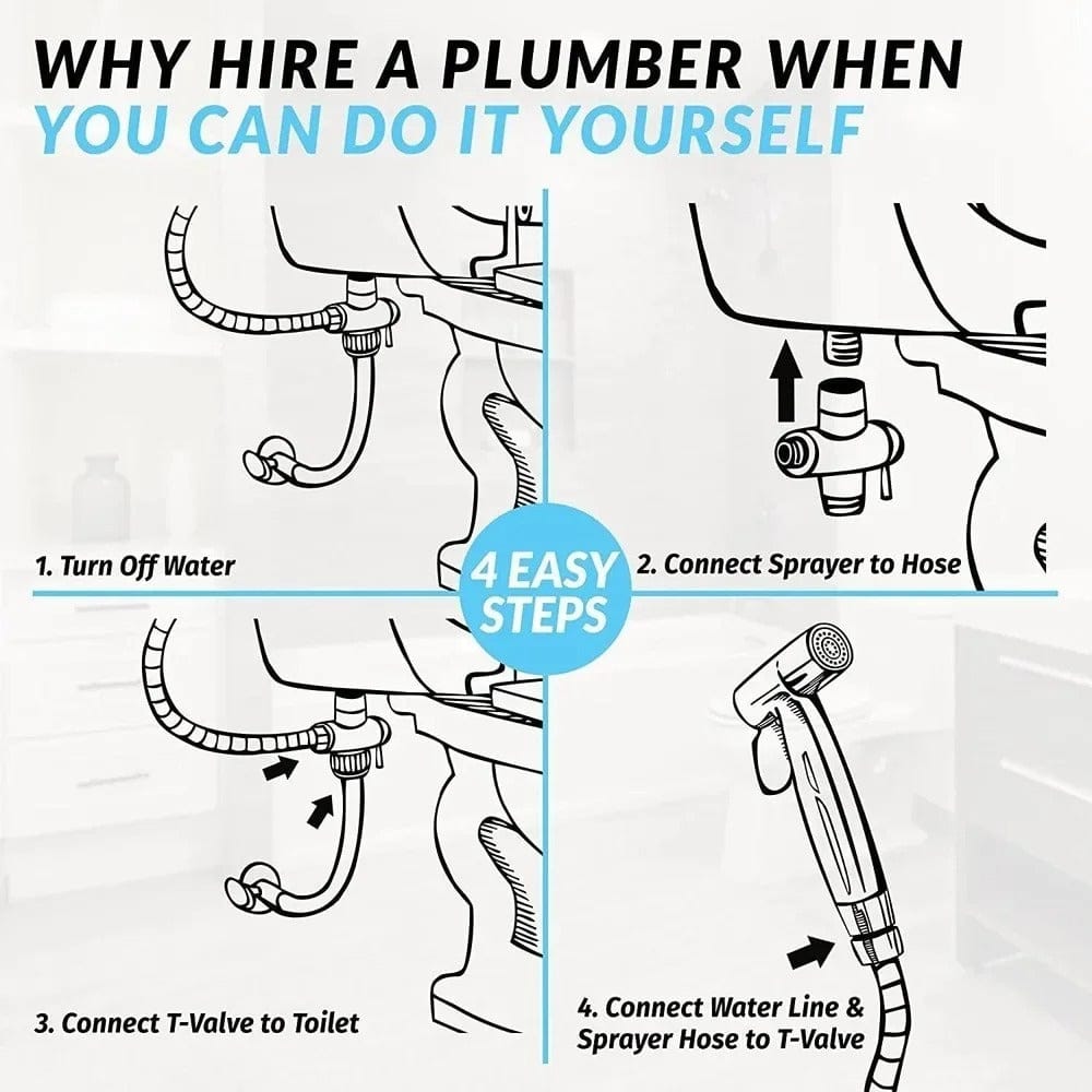 Stainless Steel Handheld Bidet Sprayer | Self-Cleaning Nozzle | Adjustable Pressure | No-Drill Installation