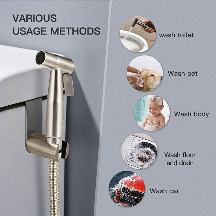 Stainless Steel Handheld Bidet Sprayer | Wall Mounted | 1.5m Hose | Single Hole Installation