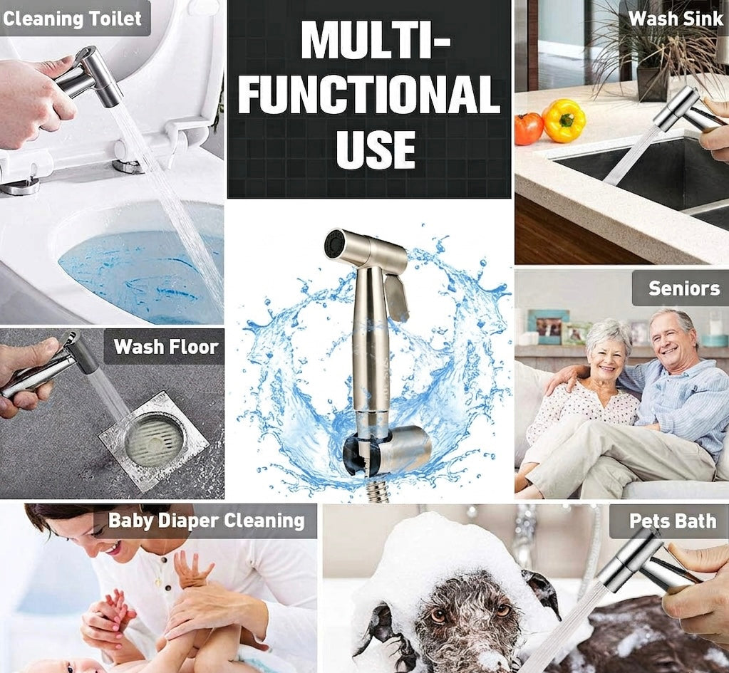 Stainless Steel Handheld Bidet Sprayer | Wall Mounted | 1.5m Hose | Single Hole Installation