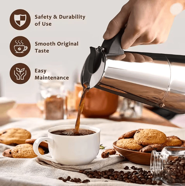 Stainless Steel Moka Pot Italian Coffee Maker | Stovetop Espresso Maker, Brews 9 Cups | Gas, Electric &amp; Ceramic Compatible