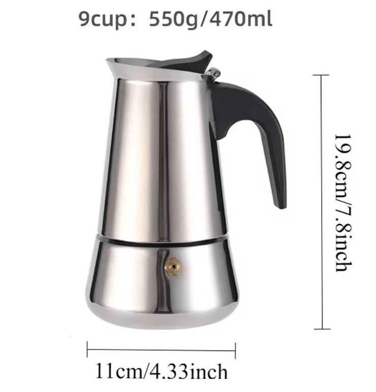 Stainless Steel Moka Pot Italian Coffee Maker | Stovetop Espresso Maker, Brews 9 Cups | Gas, Electric &amp; Ceramic Compatible
