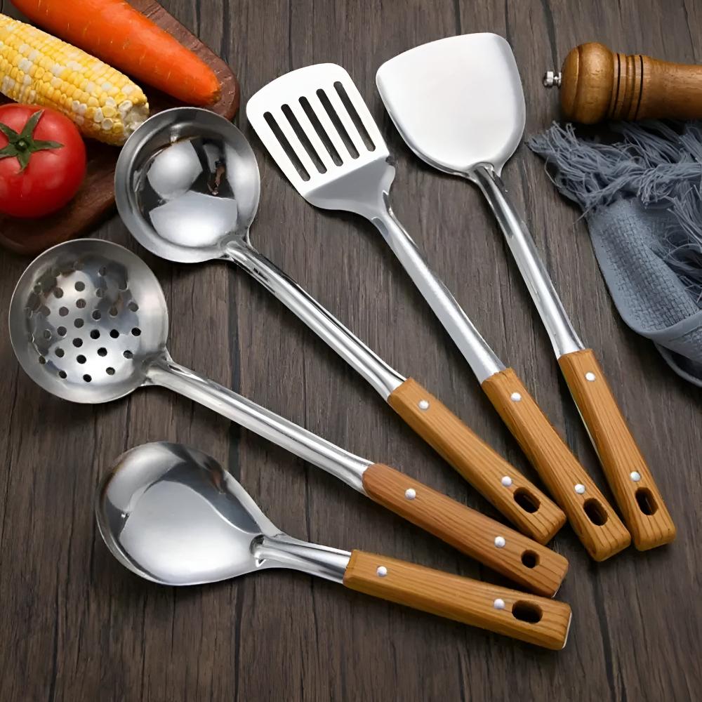 Stainless Cooking Utensils Set | Five Piece Kitchen Tool Kit
