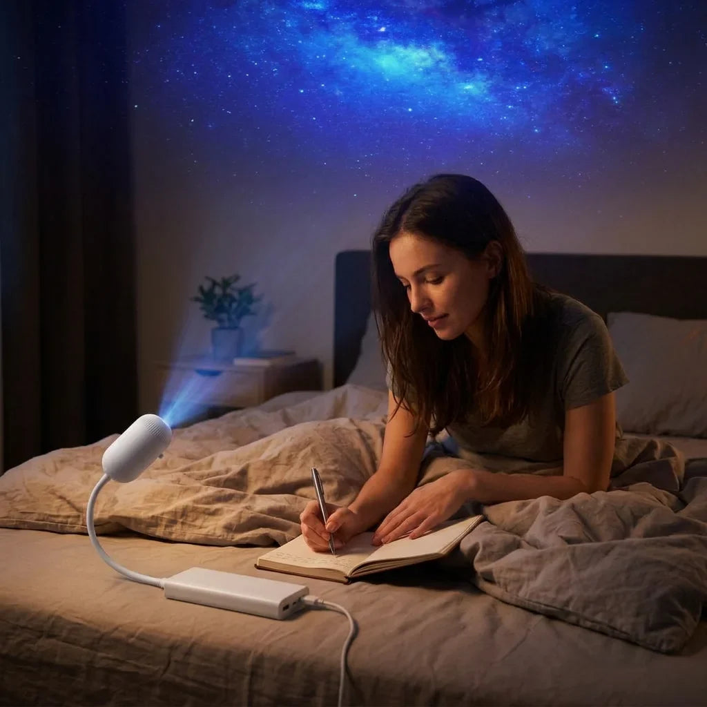 Star Projector Lamp | Dual Mode Galaxy &amp; Ocean Wave Projection | Interchangeable Films for Warm Night Light Ambience