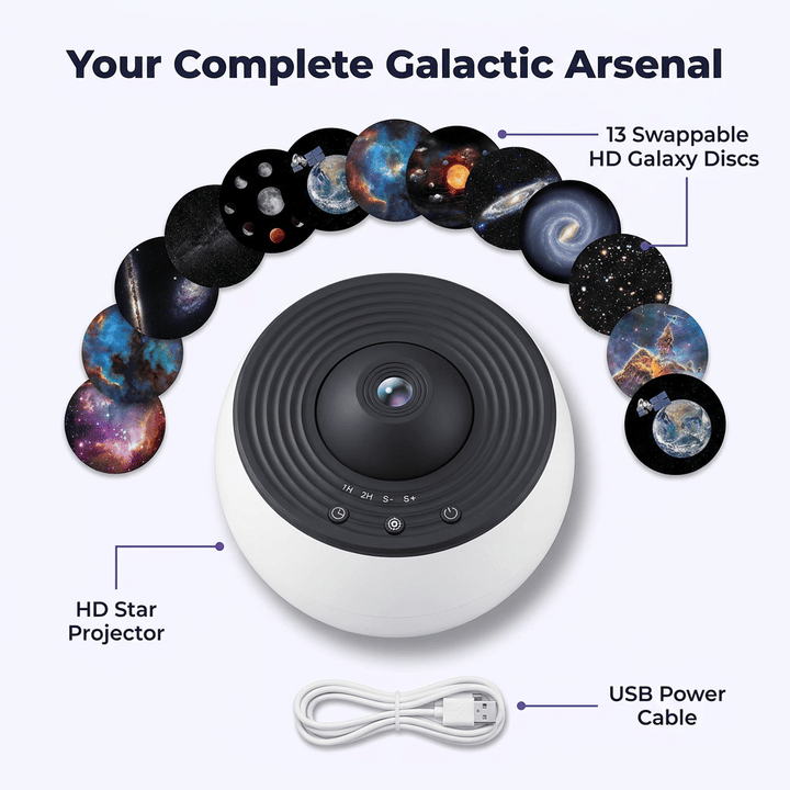 Star Projector Light | 13 Nebula Scenes, Adjustable Focus, 14 cm Compact Body | Whisper-Quiet Operation, White or Black