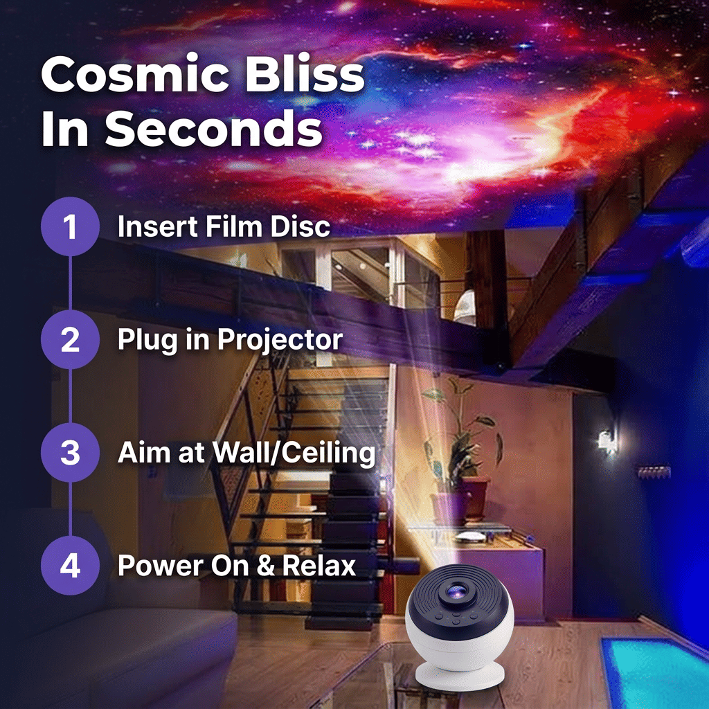 Star Projector Light | 13 Nebula Scenes, Adjustable Focus, 14 cm Compact Body | Whisper-Quiet Operation, White or Black