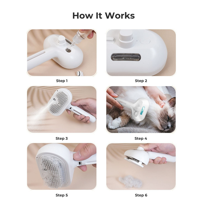 Steam Pet Grooming Brush | Suitable for Short, Long, Curly &amp; Thick Coats | Ultra-Quiet, Reduces Shedding by up to 95%