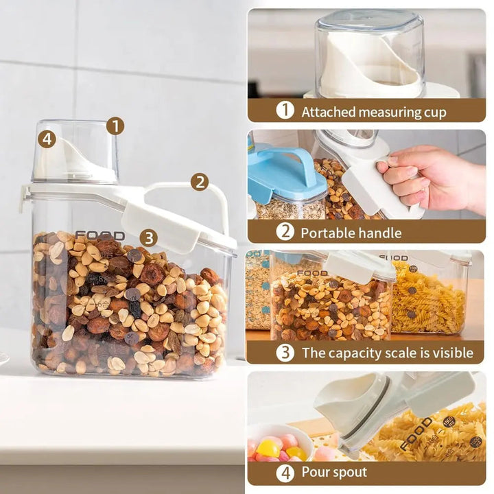 Storage Container with Measuring Cup and Spout | Airtight Food Canister