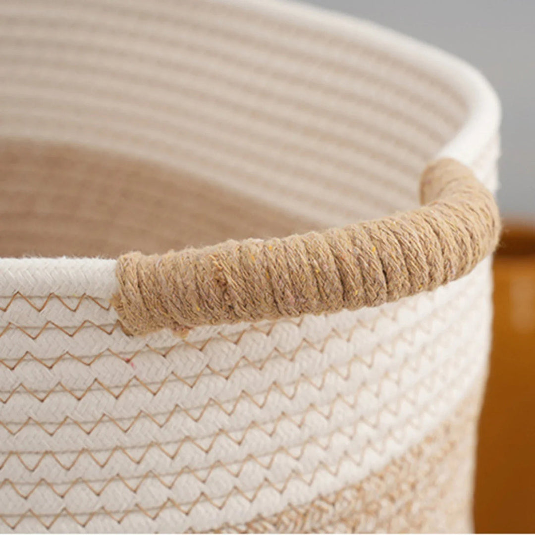 Storage Basket Natural Beige Woven Design with Handles 6