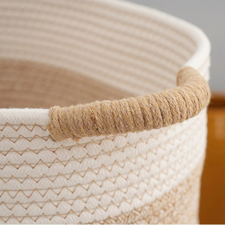 Storage Basket Natural Beige Woven Design with Handles 6
