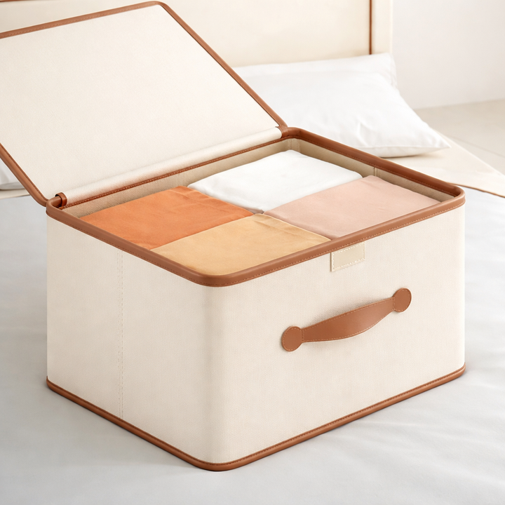 Storage Box Foldable Oxford Fabric Reinforced Organizer with Lid and Carry Handles 2