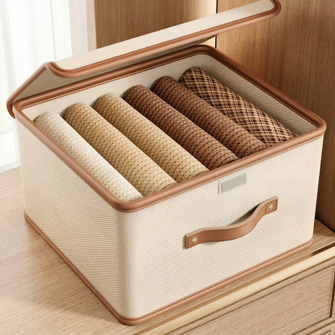 Storage Box Foldable Oxford Fabric Reinforced Organizer with Lid and Carry Handles 3