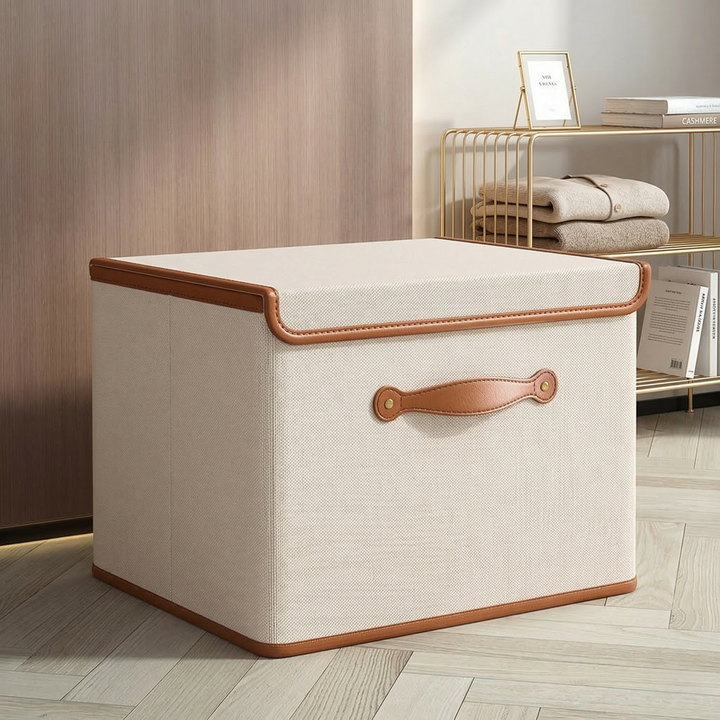Storage Box Foldable Oxford Fabric Reinforced Organizer with Lid and Carry Handles 8