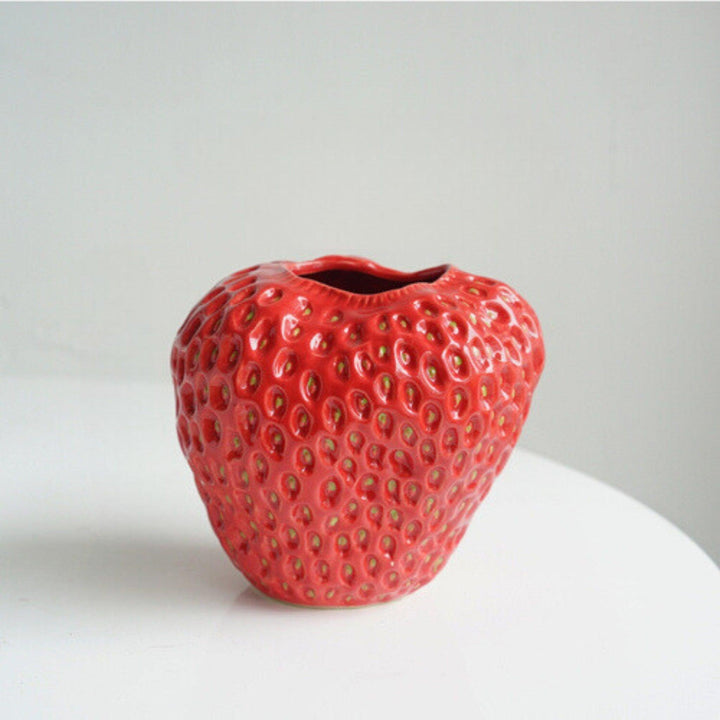 Strawberry Decorative Vase | Dimpled Body, Notched Rim