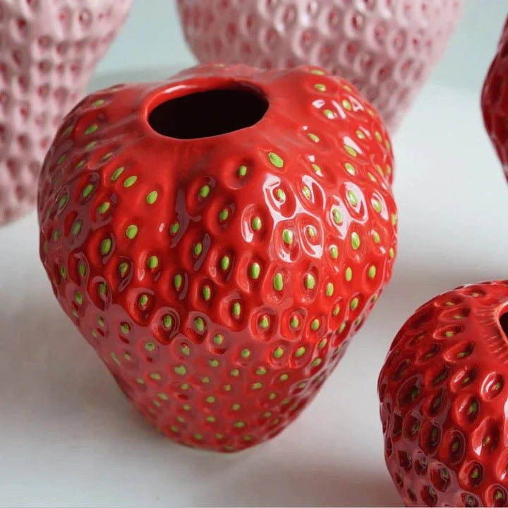 Strawberry Decorative Vase | Dimpled Body, Notched Rim