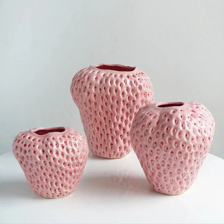 Strawberry Decorative Vase | Dimpled Body, Notched Rim