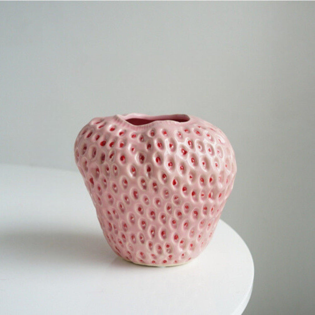Strawberry Decorative Vase | Dimpled Body, Notched Rim