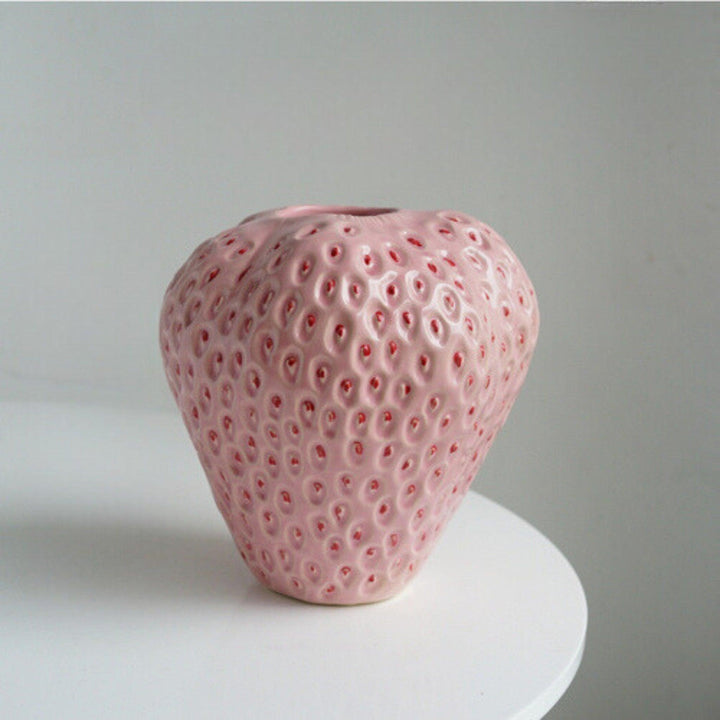 Strawberry Decorative Vase | Dimpled Body, Notched Rim