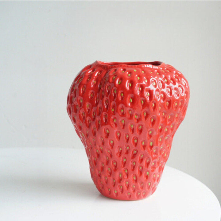 Strawberry Decorative Vase | Dimpled Body, Notched Rim