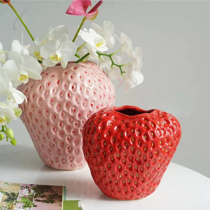 Strawberry Decorative Vase | Dimpled Body, Notched Rim