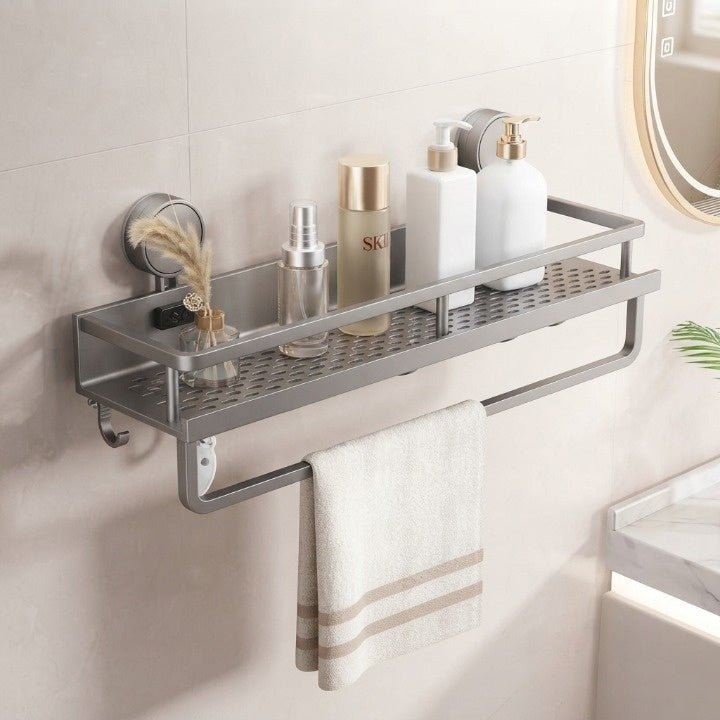 Suction Cup Bathroom Shelf | No Drill Rack With Towel Rail