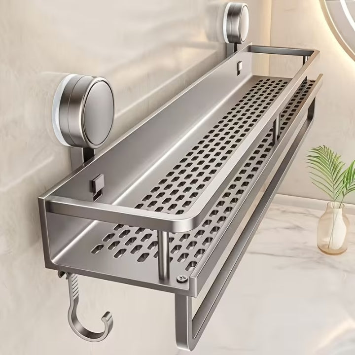 Suction Cup Bathroom Shelf | No Drill Rack With Towel Rail
