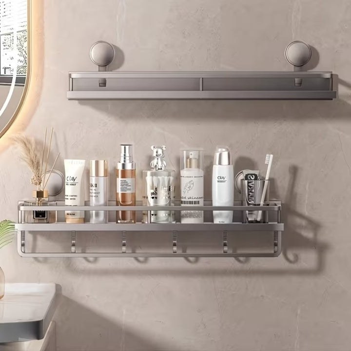 Suction Cup Bathroom Shelf | No Drill Rack With Towel Rail