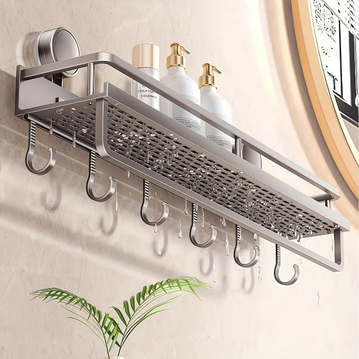 Suction Cup Bathroom Shelf | No Drill Rack With Towel Rail