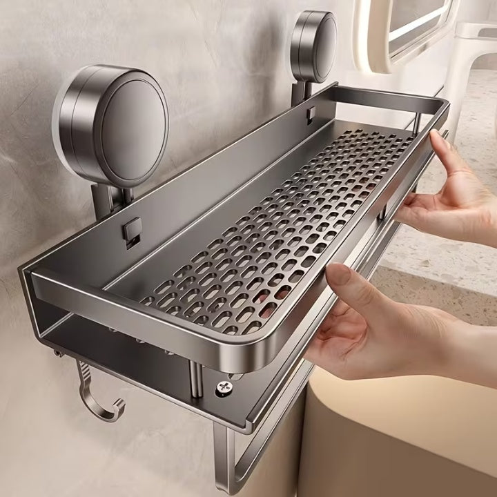 Suction Cup Bathroom Shelf | No Drill Rack With Towel Rail
