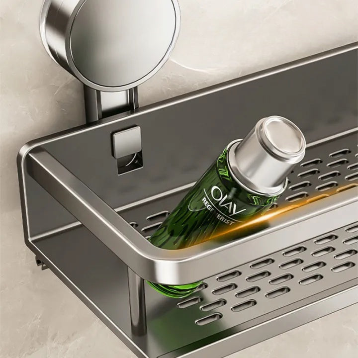Suction Cup Bathroom Shelf | No Drill Rack With Towel Rail