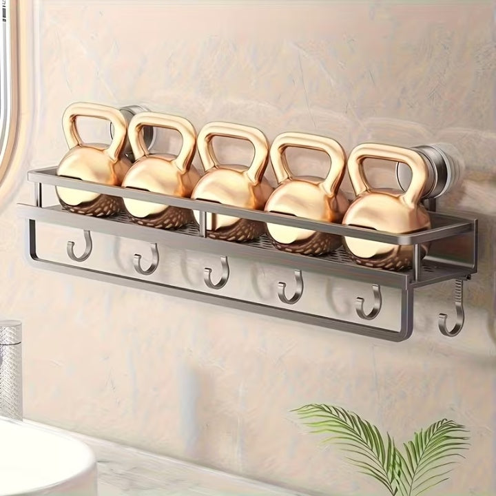 Suction Cup Bathroom Shelf | No Drill Rack With Towel Rail