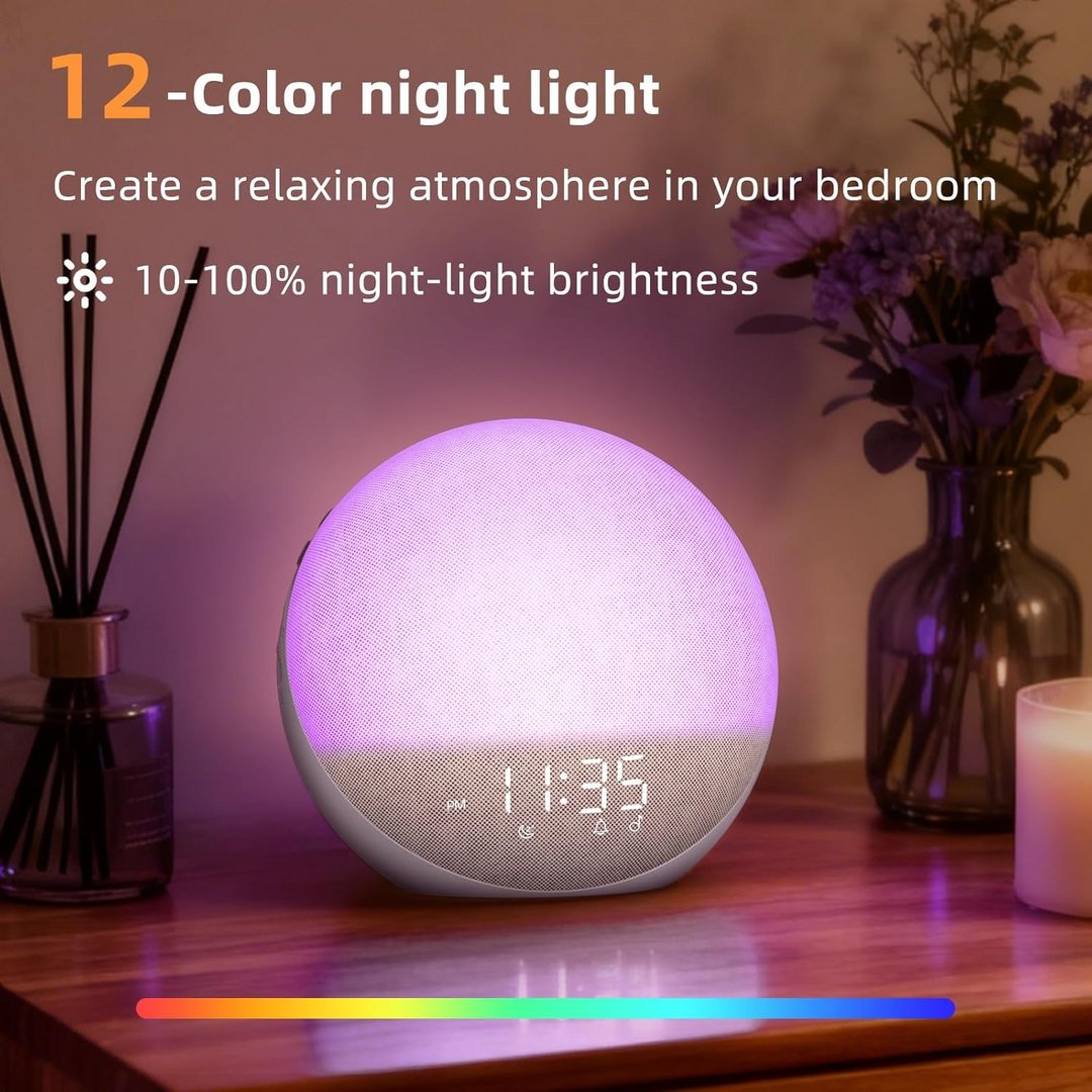 Sunrise Alarm Clock with Touch Controls | Gradual Dawn Simulation &amp; Sunset Dimming | Multiple Alarm Tones &amp; Brightness Levels