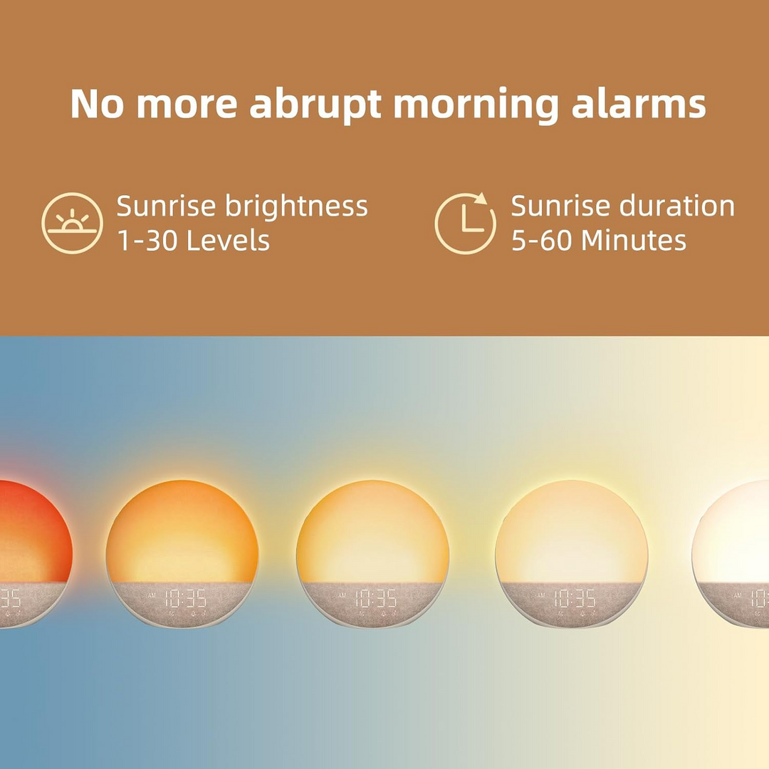 Sunrise Alarm Clock with Touch Controls | Gradual Dawn Simulation &amp; Sunset Dimming | Multiple Alarm Tones &amp; Brightness Levels