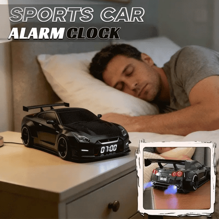 Supercar Alarm Clock with Engine Sound | LED Display, Flame &amp; Smoke Light Effects | Mains Powered, No Batteries Needed