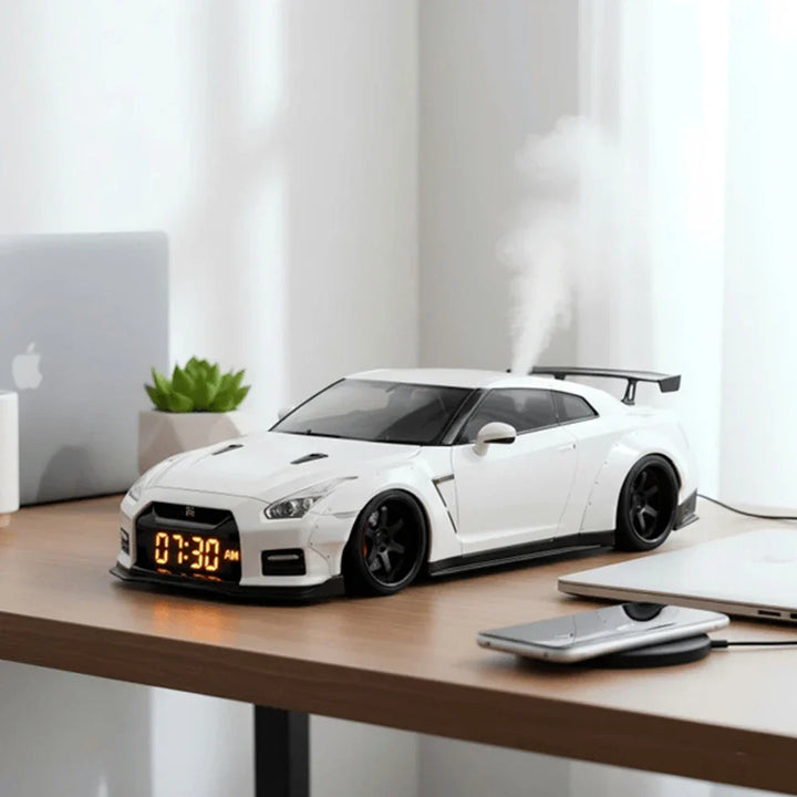 Supercar Alarm Clock with Engine Sound | LED Display, Flame &amp; Smoke Light Effects | Mains Powered, No Batteries Needed