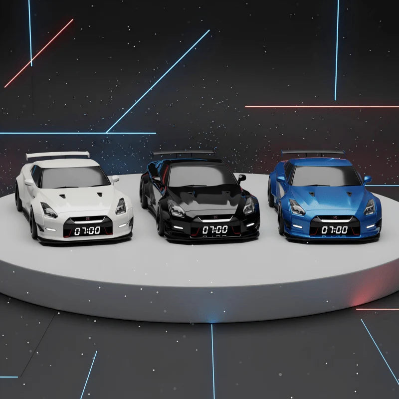Supercar Alarm Clock with Engine Sound | LED Display, Flame &amp; Smoke Light Effects | Mains Powered, No Batteries Needed