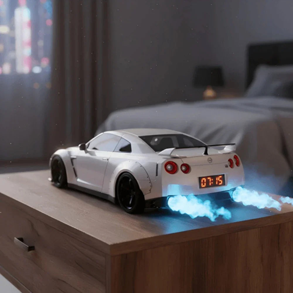 Supercar Alarm Clock with Engine Sound | LED Display, Flame &amp; Smoke Light Effects | Mains Powered, No Batteries Needed