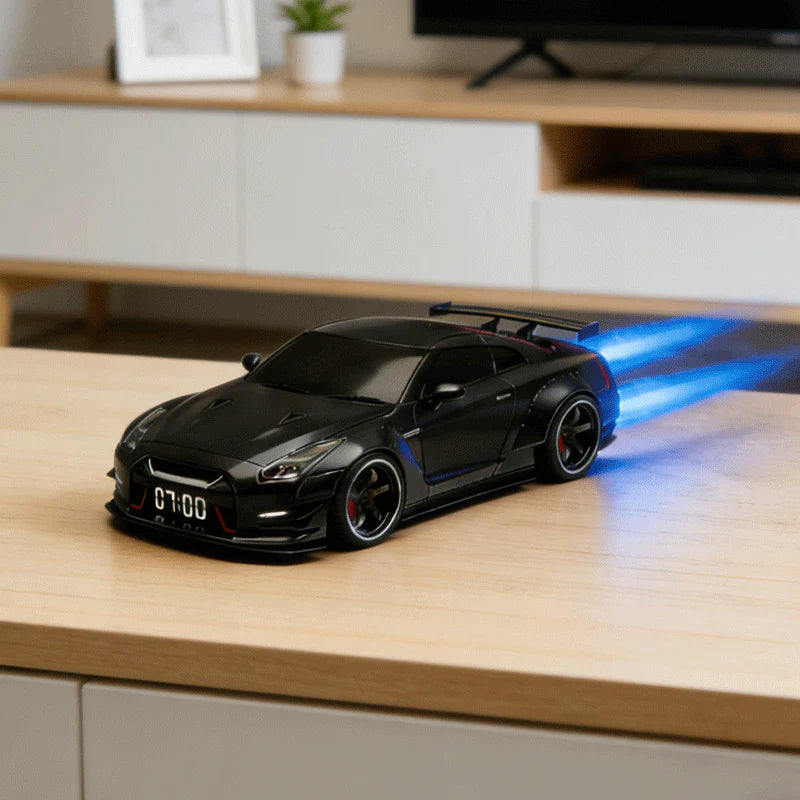 Supercar Alarm Clock with Engine Sound | LED Display, Flame &amp; Smoke Light Effects | Mains Powered, No Batteries Needed