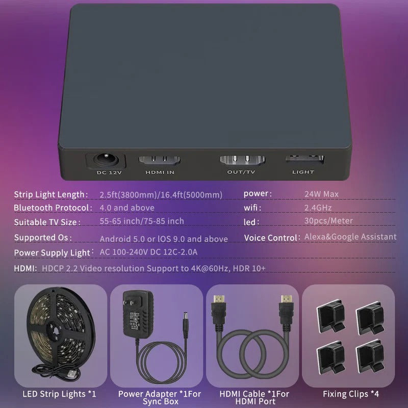 TV Backlight LED Strip with Real-Time HDMI Sync | 4K HDR Scene Sync | Wireless App and Smart Speaker Voice Control