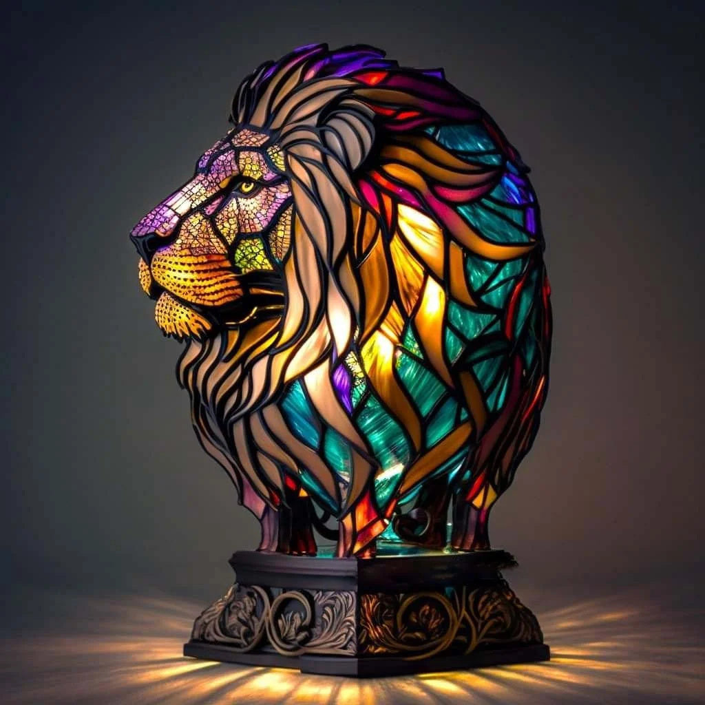 Table Animal Lamp | Faceted Wolf Head, Warm Inner Glow