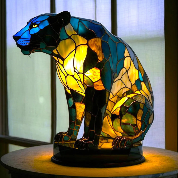 Table Animal Lamp | Faceted Wolf Head, Warm Inner Glow