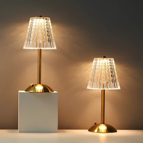 Table Lamp | Fluted Scalloped Shade, Round Disc Base