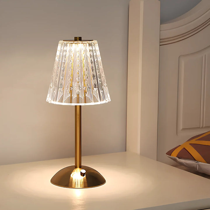 Table Lamp | Fluted Scalloped Shade, Round Disc Base