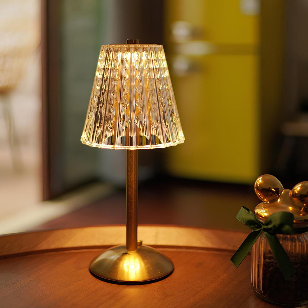 Table Lamp | Fluted Scalloped Shade, Round Disc Base