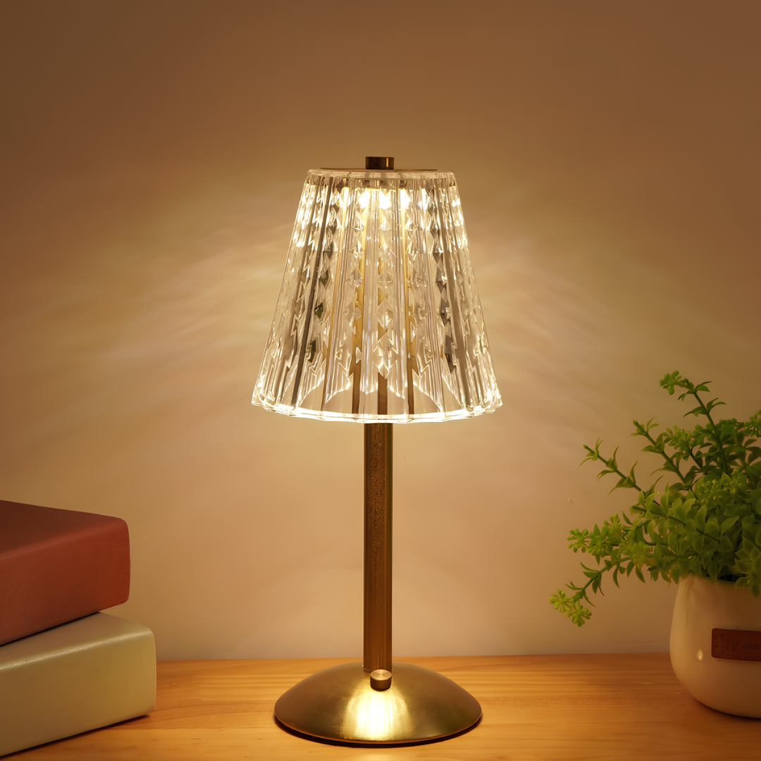 Table Lamp | Fluted Scalloped Shade, Round Disc Base